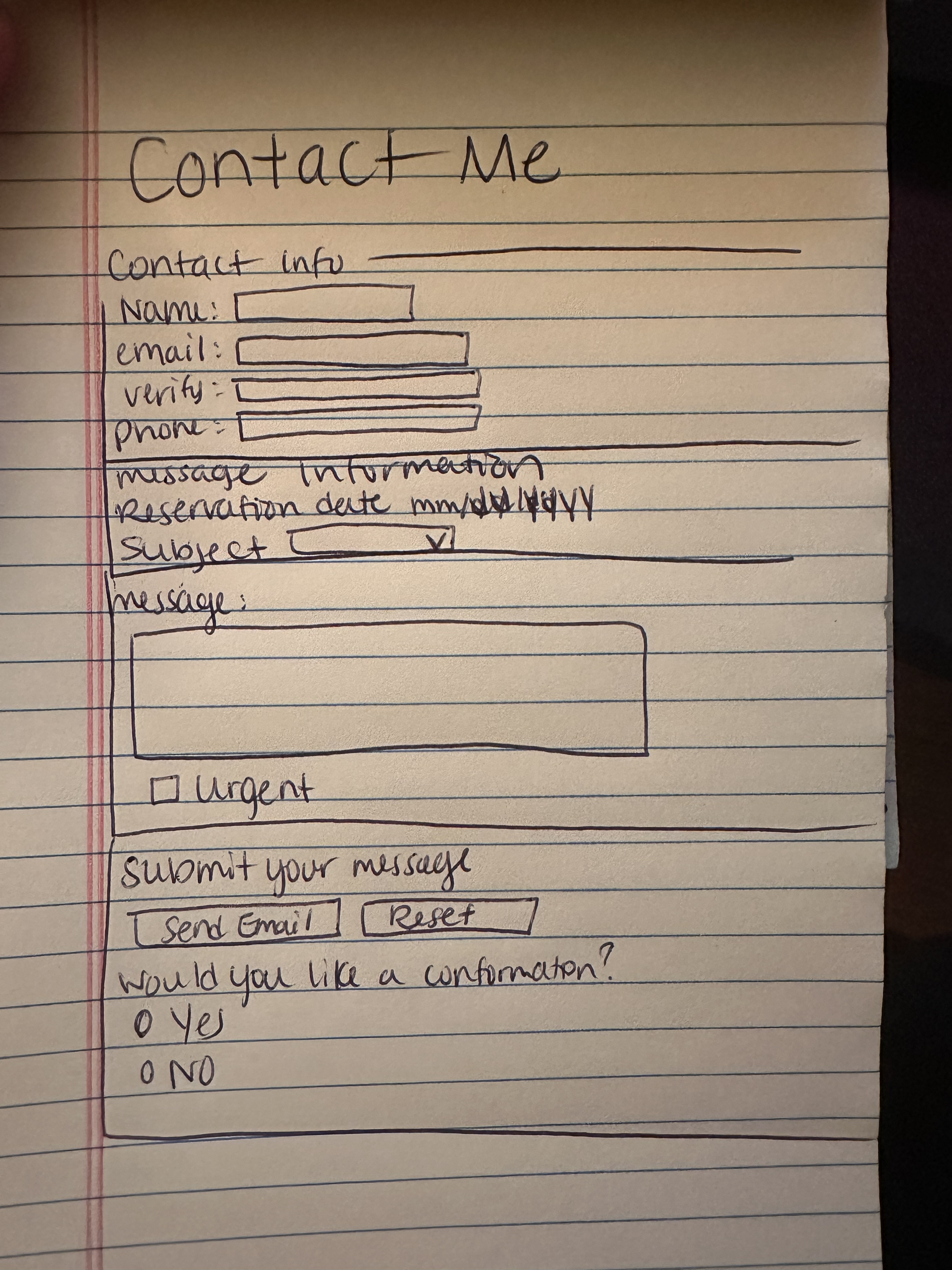 a hand drawn wireframe of this contact form